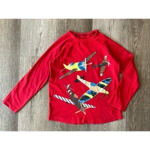 Mini Boden Boys Red Airplane Planes Appliqued Long Sleeved Shirt Top Navy 5-6 yr